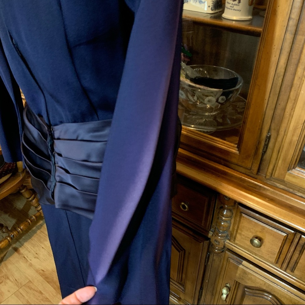 1950s Blue Crape Dress with Satin/rhinestone, Sz M - Picture 13 of 13